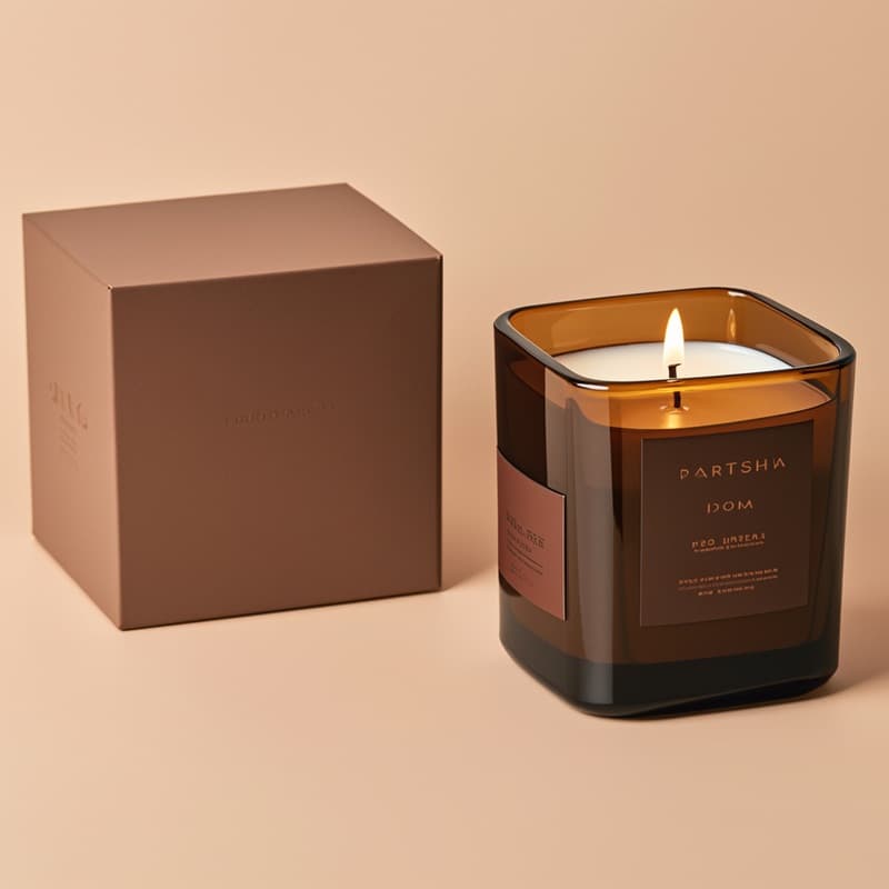 Amber Square Candle Jar with Lid and Box